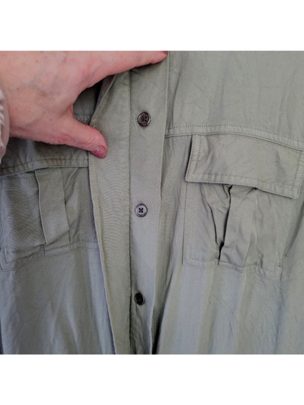 Kensie Jeans Soft Utility Jacket Shacket Womens Size M Green Adjustable Waist - Picture 3 of 8